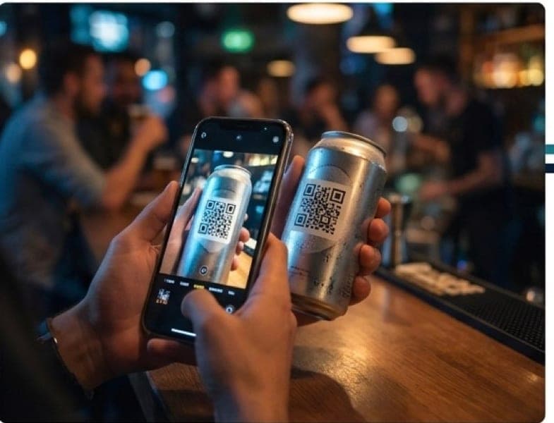 A customer scanning a verified code on a product at a bar