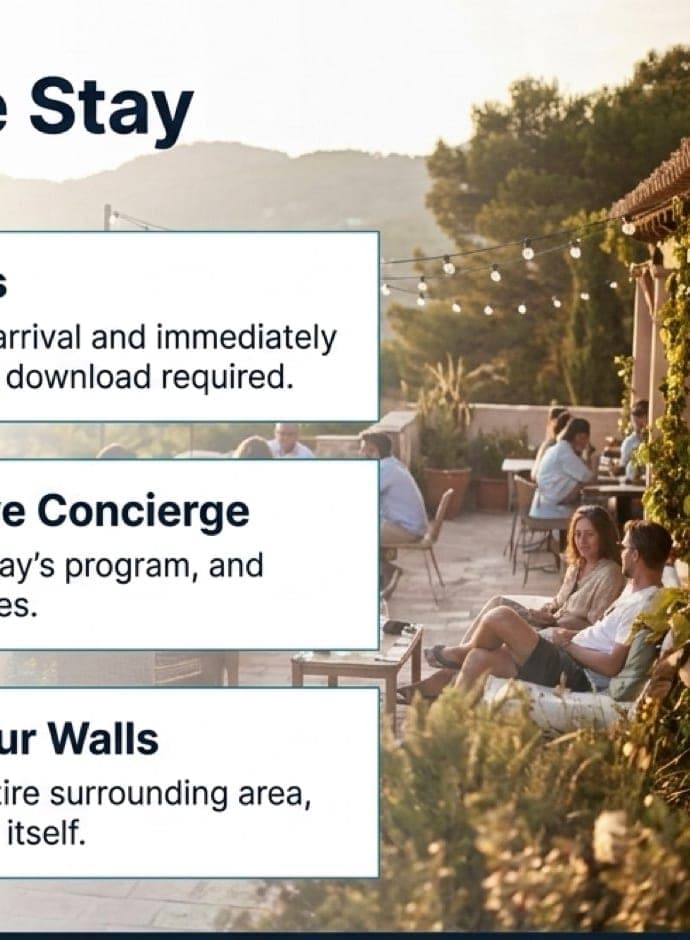 A guest using the Morfus concierge on their phone at a hotel terrace