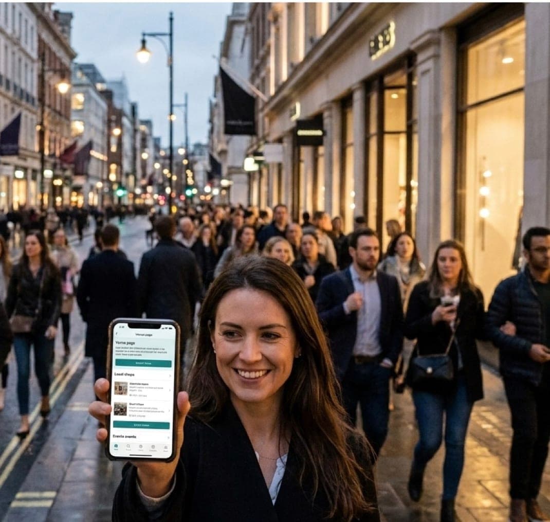 A shopper on a London high street using the Morfus venue page