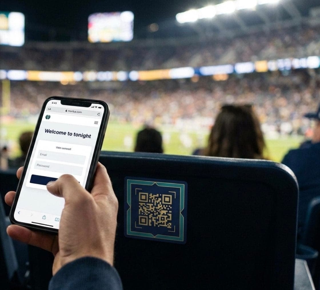 A fan scanning the code on their seat to open the live experience